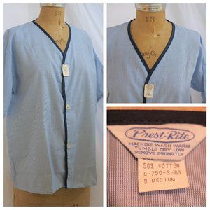 vtg 50s 60s PREST-RITE Blue Retro Mod Pajama Knee Length Top Lounge Shirt M NWT